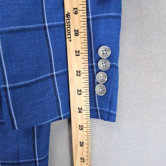 Alan Flusser Linen Blend Blue Plaid Sports Coat Men's 44R Blazer Jacket Tweed - Picture 8 of 10